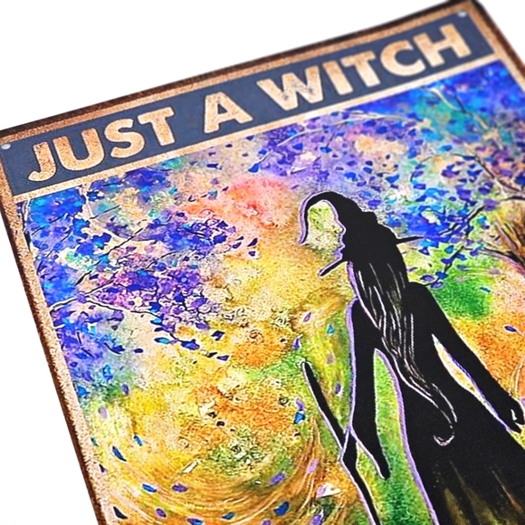 Vintage Metal Sign – Just A Witch – Gold/Blue/Yellow – Indoor/Outdoor – 3/$25 - Picture 3 of 7